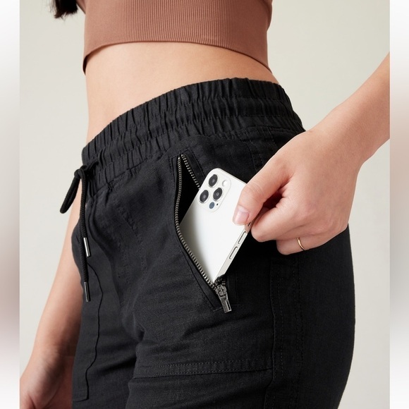 Athleta Cabo 100% Linen black jogger with elastic thick waist band Sz-6. G6 - Picture 4 of 11